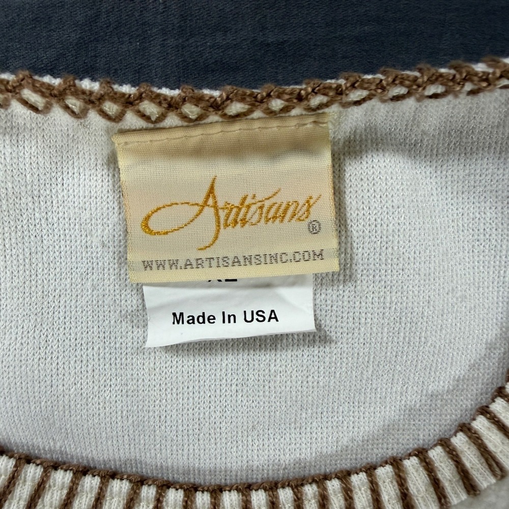 Vintage Horse Sweater Women XL Fleece Cream Artisans Equestrian farmcore - Picture 7 of 9